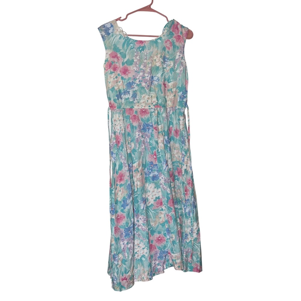 Walden Classics Vintage Floral Cotton Midi Dress Pastel Watercolor Pink Blue 10